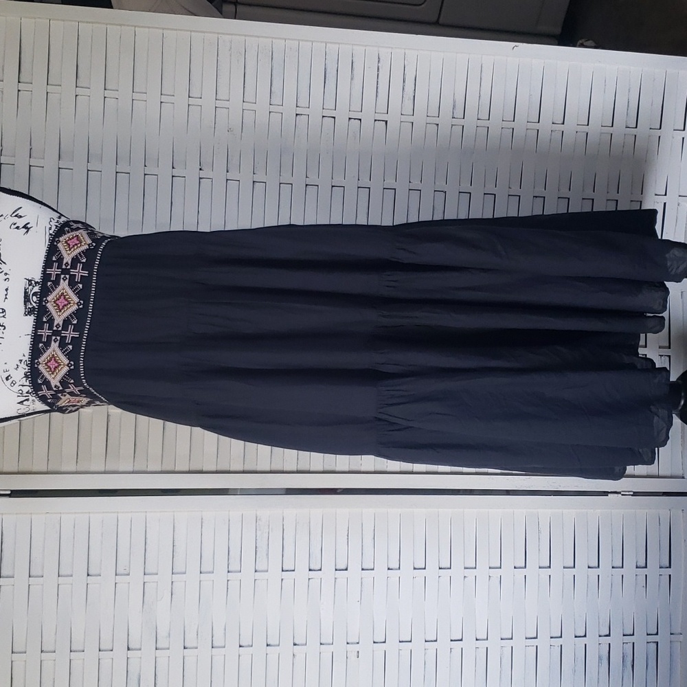 Anthropologie black strapless embroidery tunic dress large